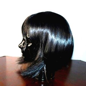 NWOT Black Shoulder-Length Wig with Bangs - Adjustable Cap